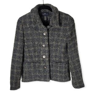 Andrea Viccaro Gray Wool Blend Grid Button Down Blazer Size 6 Petite Career